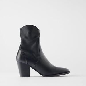 ZARA 100% LEATHER COWBOY ANKLE BLACK BOOTS LIKE NEW